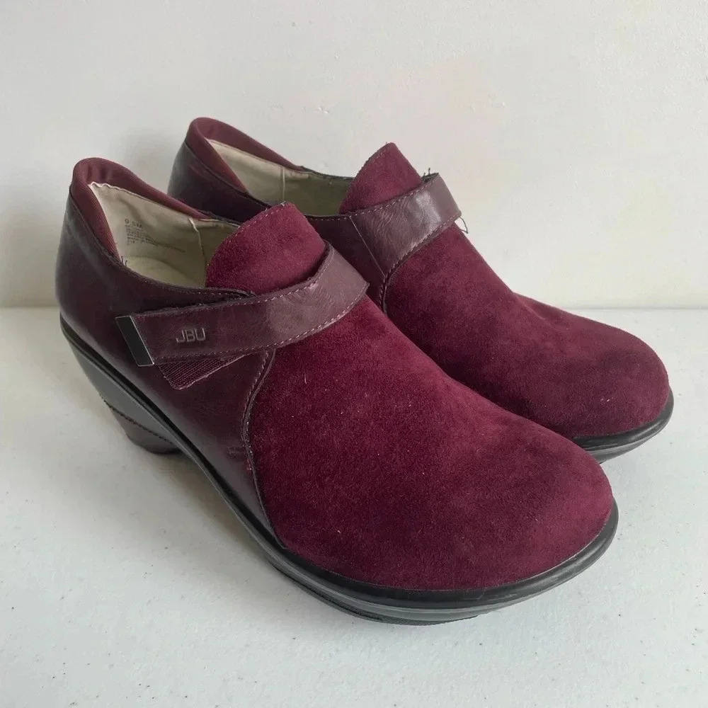 JBU Vegan Suede Jambu clogs Burgundy Maroon‎ Size 9.5 GUC! Nurse Nursing Shoes